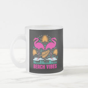 Taza De Cristal Esmerilado Diseño de Flamencos Rosas Beach Vibes