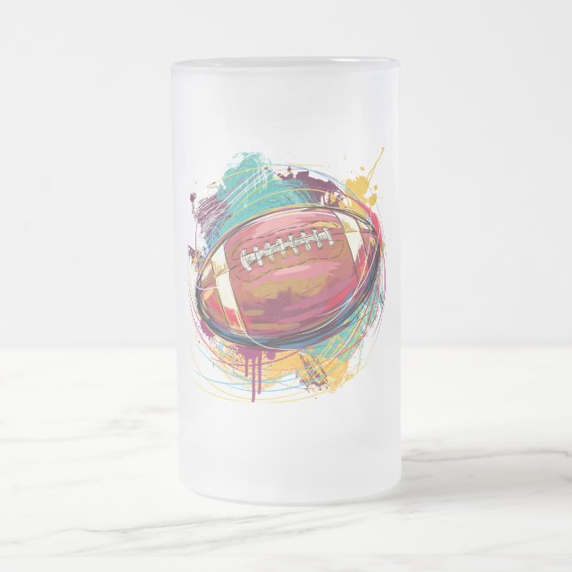 Taza De Cristal Esmerilado Diseño de fútbol americano pintado digitalmente (Centro)