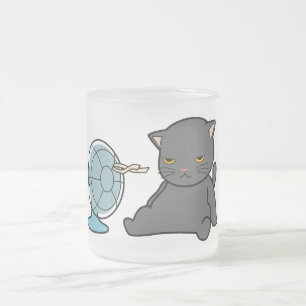 Taza De Cristal Esmerilado diseño de gatos de verano delante del ventilador