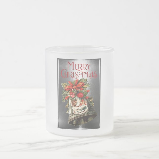 Taza De Cristal Esmerilado Diseño de la Campana de Navidad Feliz Navidad Vint (Centro)