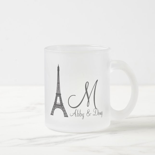Taza De Cristal Esmerilado Diseño de la torre DIY Monogram Eiffel (Derecha)