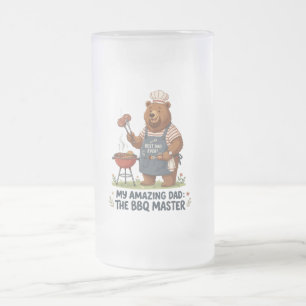 Taza De Cristal Esmerilado Diseño de Papá Oso Maestro de Barbacoa