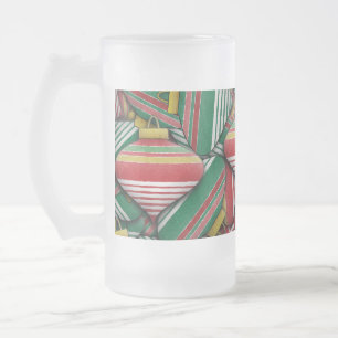 Taza De Cristal Esmerilado Diseño de patrón de ornamentos rayado verde retro