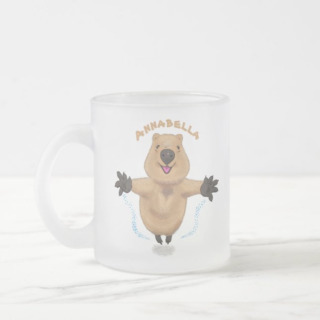 Taza De Cristal Esmerilado Diseño de personalizados de quokka saltando feliz (Izquierda)