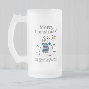 Taza De Cristal Esmerilado Diseño de Snowman navidades con saludo personal
