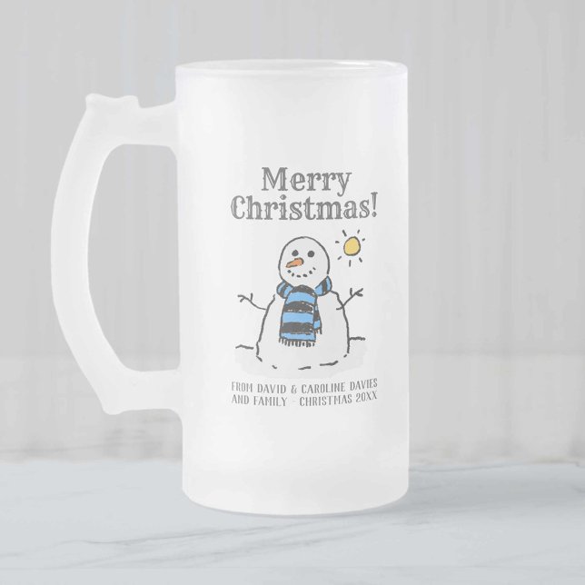 Taza De Cristal Esmerilado Diseño de Snowman navidades con saludo personal (Subido por el creador)