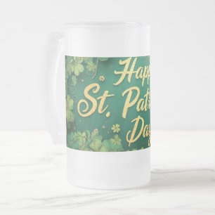 Taza De Cristal Esmerilado Diseño de trébol del día feliz de San Patricio