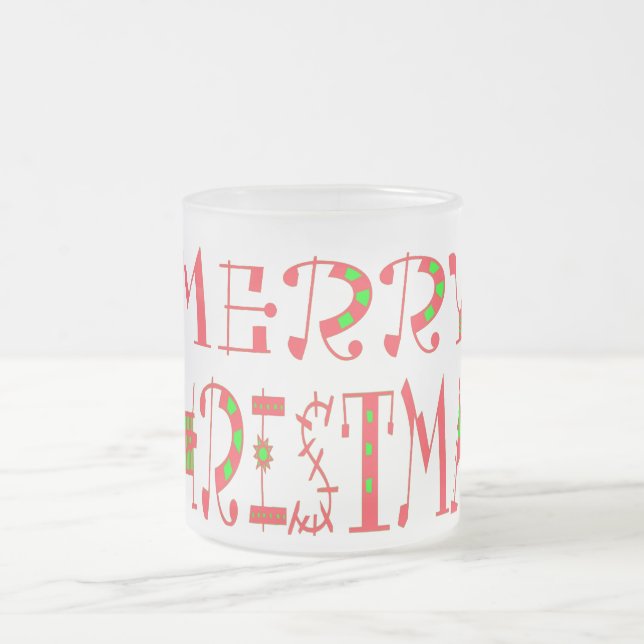 Taza De Cristal Esmerilado Diseño del patrón de texto navideño: arte festivo (Centro)