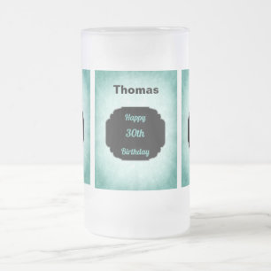 Taza De Cristal Esmerilado Diseño elegante azul y negro en el 30 aniversario