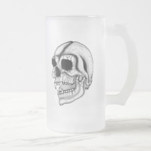 Taza De Cristal Esmerilado Diseño en blanco y negro del cráneo de vampiros