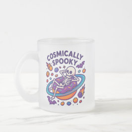 Taza De Cristal Esmerilado Diseño Espeluznante Cósmico de Halloween Esqueleto