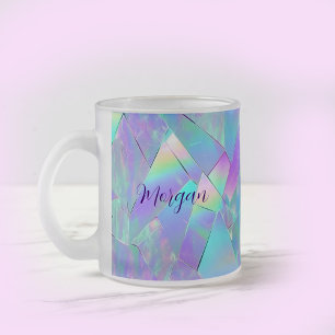 Taza De Cristal Esmerilado Diseño irlandés verde azulado y púrpura 2, nombre 