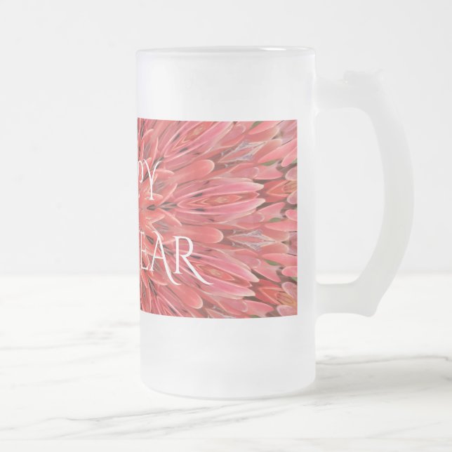 Taza De Cristal Esmerilado Diseño Kaleidoscope Flor roja Feliz Año Nuevo text (Derecha)