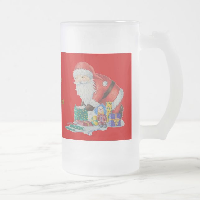 Taza De Cristal Esmerilado diseño lindo santa preparándose para navidades (Derecha)