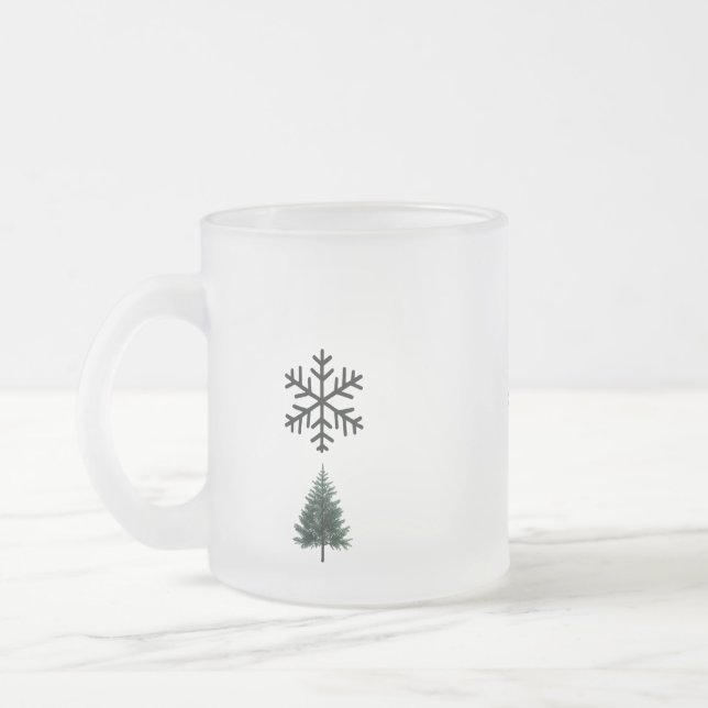 Taza De Cristal Esmerilado Diseño minimo de copo de nieve y árbol evergreen (Izquierda)
