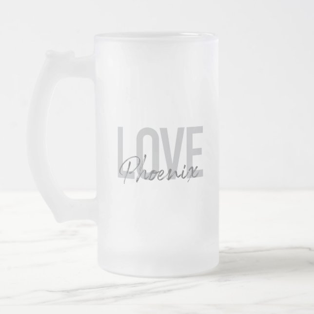 Taza De Cristal Esmerilado Diseño moderno, simple, fresco, urbano Love Phoeni (Izquierda)
