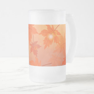 Taza De Cristal Esmerilado Diseño otoñal con hojas de arce y efecto bokeh