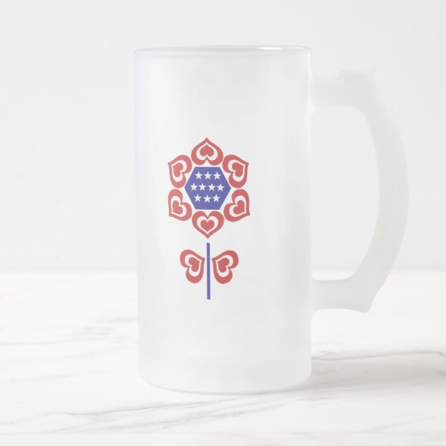 Taza De Cristal Esmerilado Diseño patriótico de Flor azul roja (Derecha)