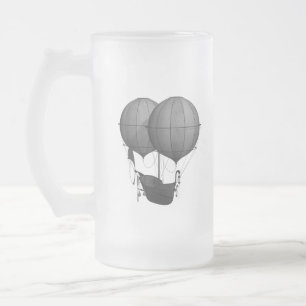 Taza De Cristal Esmerilado Diseño Steampunk Máquina voladora en blanco y negr