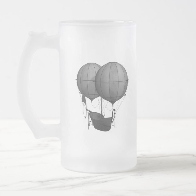 Taza De Cristal Esmerilado Diseño Steampunk Máquina voladora en blanco y negr (Izquierda)