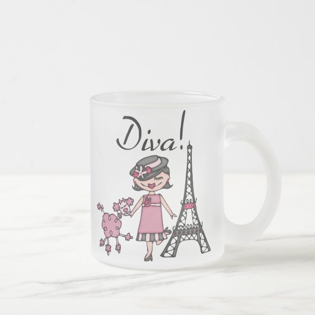 Taza De Cristal Esmerilado Diva del pelo negro (Derecha)