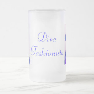 Taza De Cristal Esmerilado Diva Fashionista En Azul I