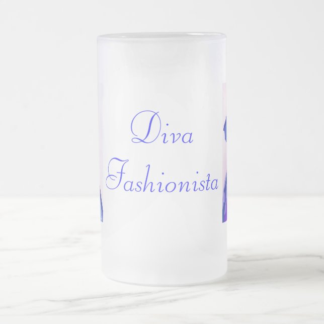 Taza De Cristal Esmerilado Diva Fashionista En Azul I (Centro)