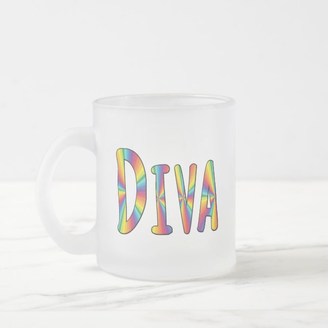 Taza De Cristal Esmerilado DIVA Gay Pride Bandera Arcoiris Fabulous LGBTQ (Izquierda)