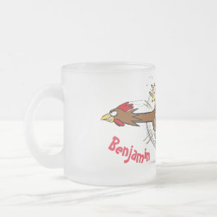 Taza De Cristal Esmerilado Divertido ilustracion de pollo fresco y personaliz