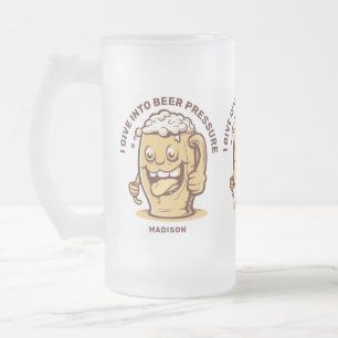 Taza De Cristal Esmerilado Divertido nombre personalizado y cerveza de texto