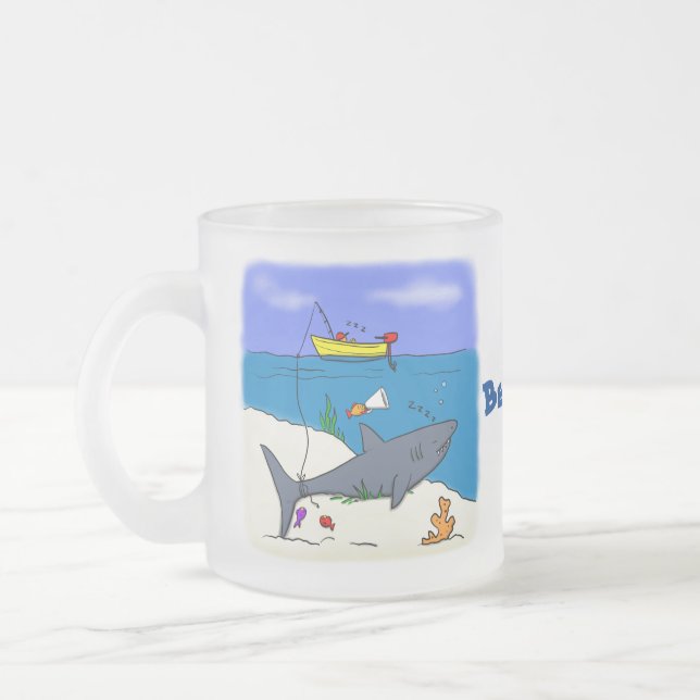 Taza De Cristal Esmerilado Divertido tiburón durmiente y personalizado de pes (Izquierda)
