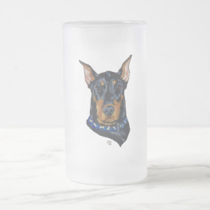 Taza De Cristal Esmerilado Doberman Pinscher negro