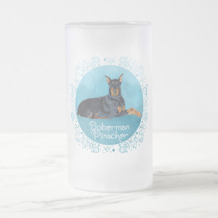 Taza De Cristal Esmerilado Doberman Pinscher negro