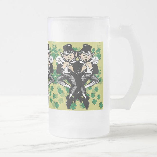 Taza De Cristal Esmerilado Doble Leprechaun De La Suerte (Derecha)