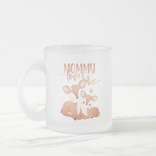 Taza De Cristal Esmerilado Doe Deer y Fawn Mamá me ama