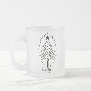 Taza De Cristal Esmerilado Doodle de árbol de Navidad Arte de tinta caprichos