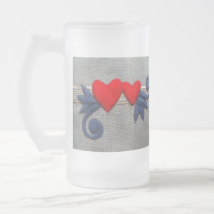 Taza De Cristal Esmerilado Dos corazones