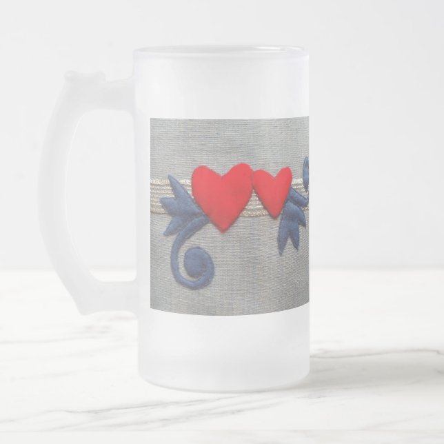 Taza De Cristal Esmerilado Dos corazones (Izquierda)