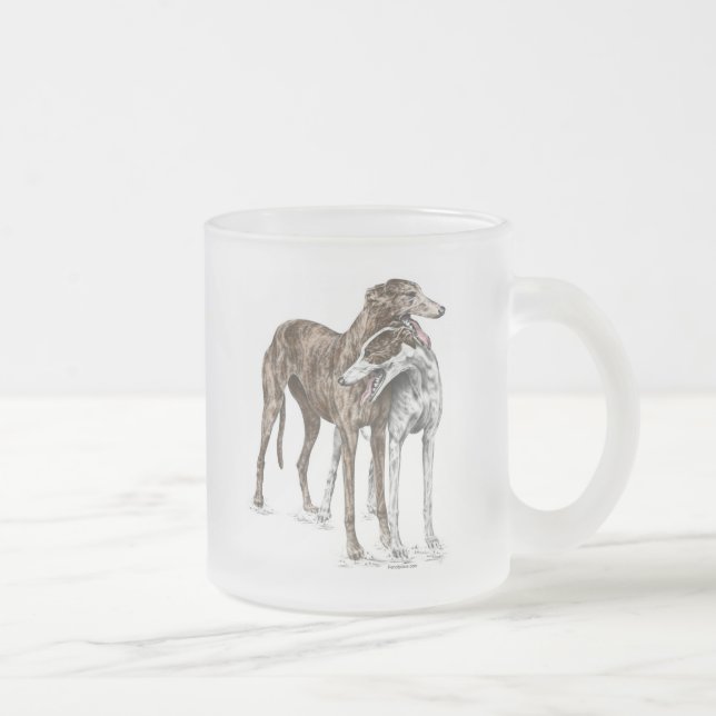 Taza De Cristal Esmerilado Dos Greyhound Friends Dog Art (Derecha)