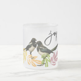 Taza De Cristal Esmerilado "Dos por la alegría" Dos magpies con acentos flora