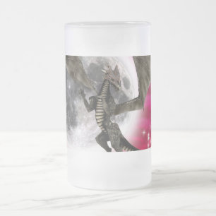 Taza De Cristal Esmerilado Dragón Negro - Criatura Fantástica Mítica Cielo Ro