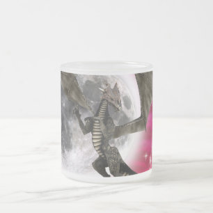 Taza De Cristal Esmerilado Dragón Negro - Criatura Fantástica Mítica Cielo Ro