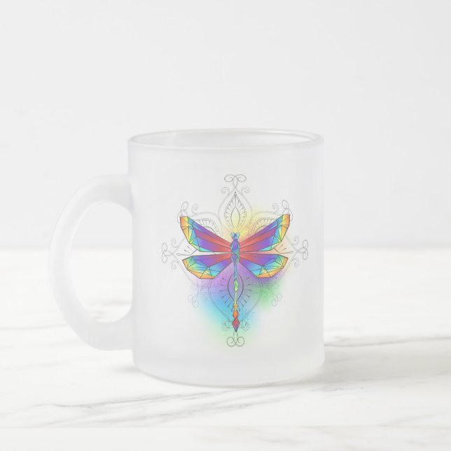 Taza De Cristal Esmerilado Dragón poligonal arcoiris (Izquierda)