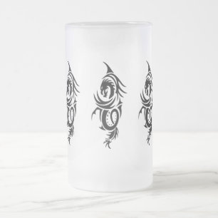 Taza De Cristal Esmerilado Dragón tribal negro