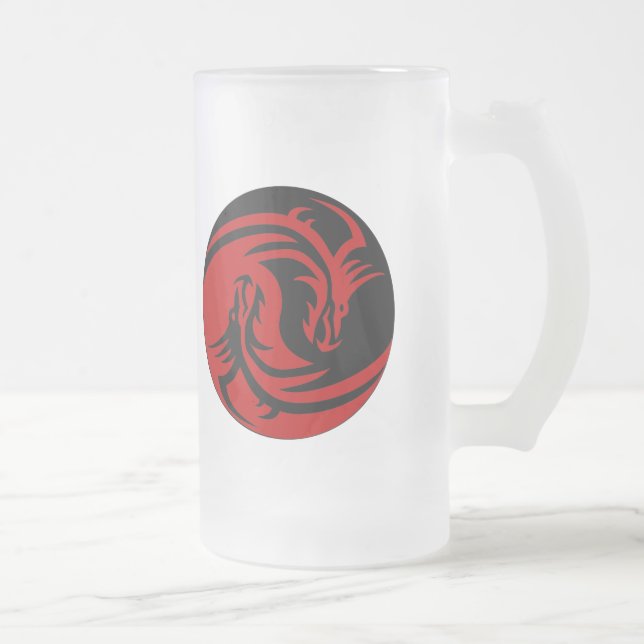Taza De Cristal Esmerilado Dragones tribales Yin Yang (personalizar él!) (Derecha)
