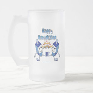 Taza De Cristal Esmerilado Dreidels Bailarines de Janucá y Donas de Gelatina