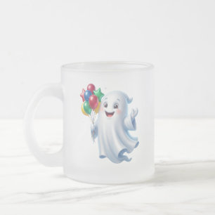 Taza De Cristal Esmerilado Dulce Fantasma Flotante con Globos Halloween