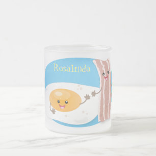 Taza De Cristal Esmerilado Dulce ilustración de huevo y tocino kawaii de dibu