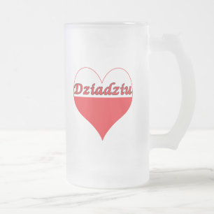 Taza De Cristal Esmerilado Dziadziu Corazón polaco