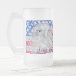 Taza De Cristal Esmerilado Eagle calvo y la bandera americana